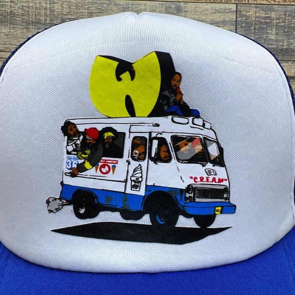 Wu Tang Clan Ice Cream Truck Mens Trucker Hat Blue Snapback 90s Hip Hop Rap Cap - Picture 4 of 7